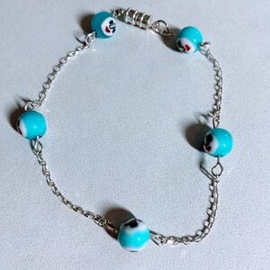 Turquoise Bead Happy Face Chain Ankle Bracelet